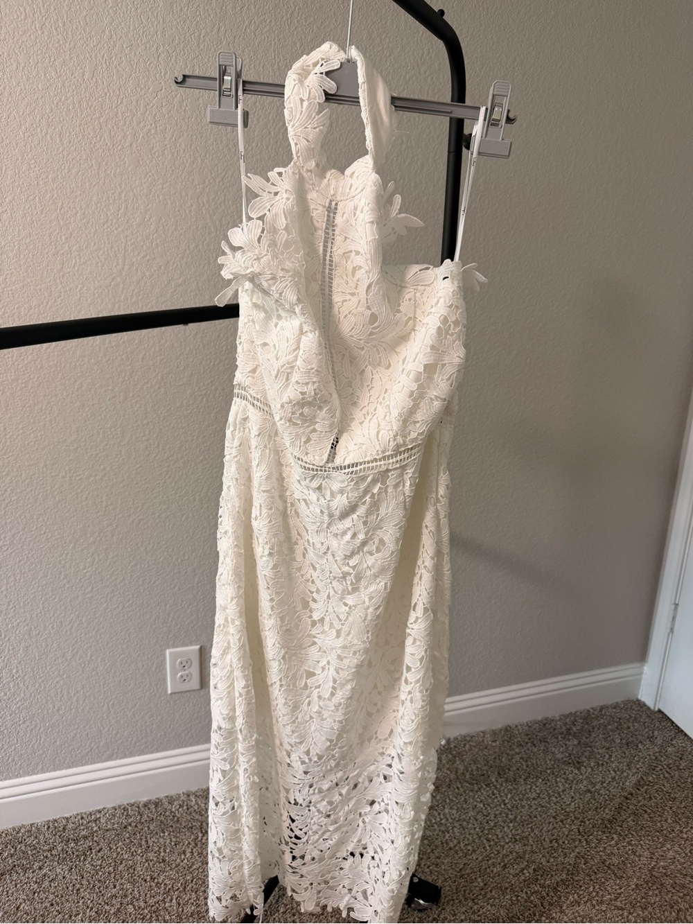 Lulu's Ivory Floral Lace Halter Midi Dress